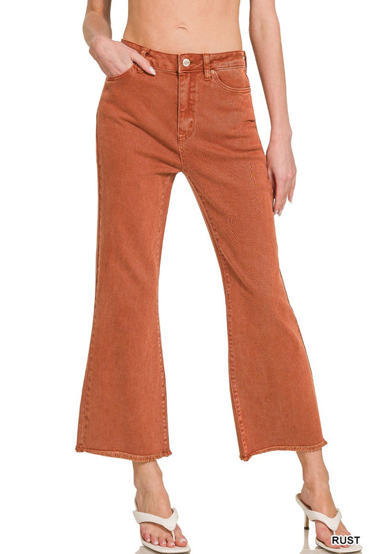 Zenana Crop Jeans w/Frayed Hem in Rust Color