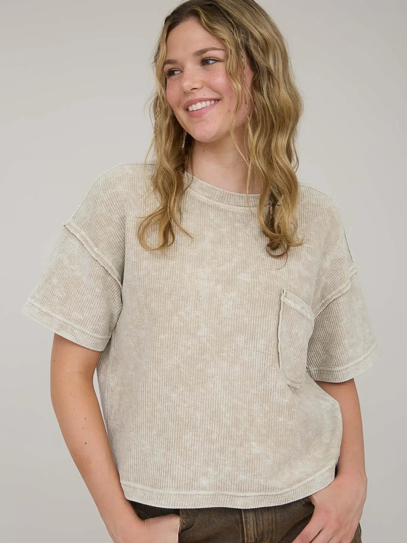 Khaki Acid Washed Ribbed Tee