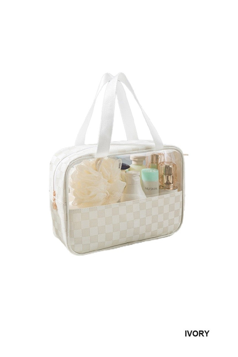 Ivory Checkered Pattern Travel Bag