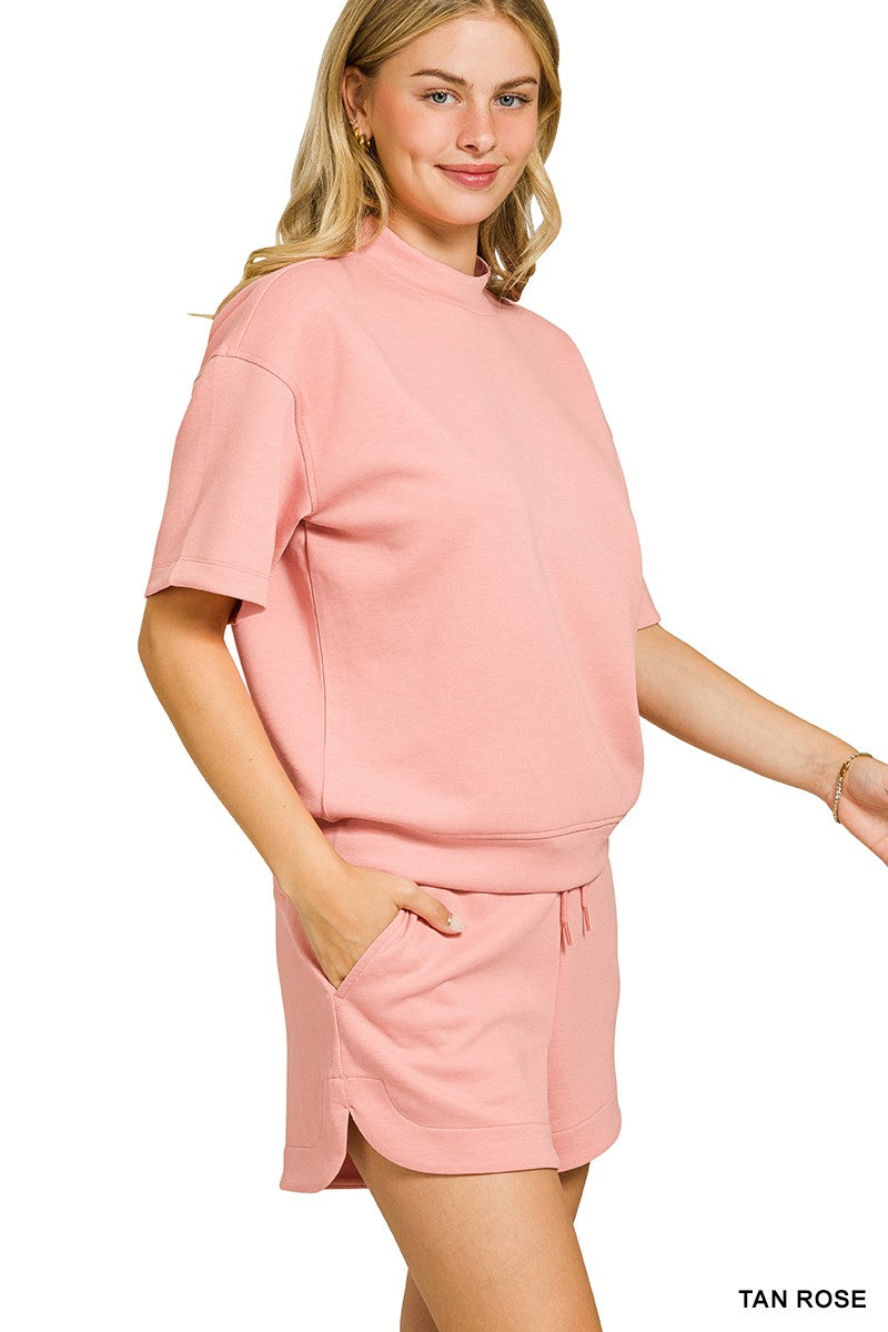 Tan Rose Scuba Neck and Dolphin Shorts by Zenana