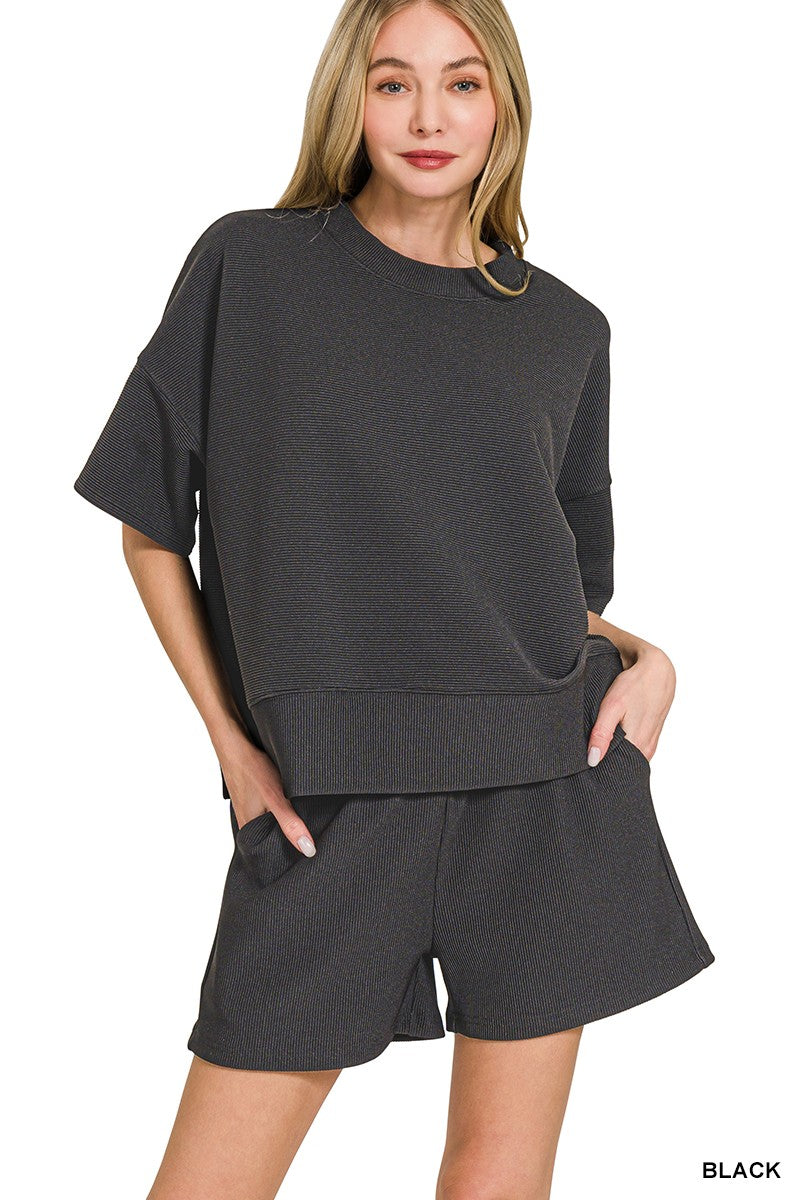 Zenana 2pc Black Ribbed Set