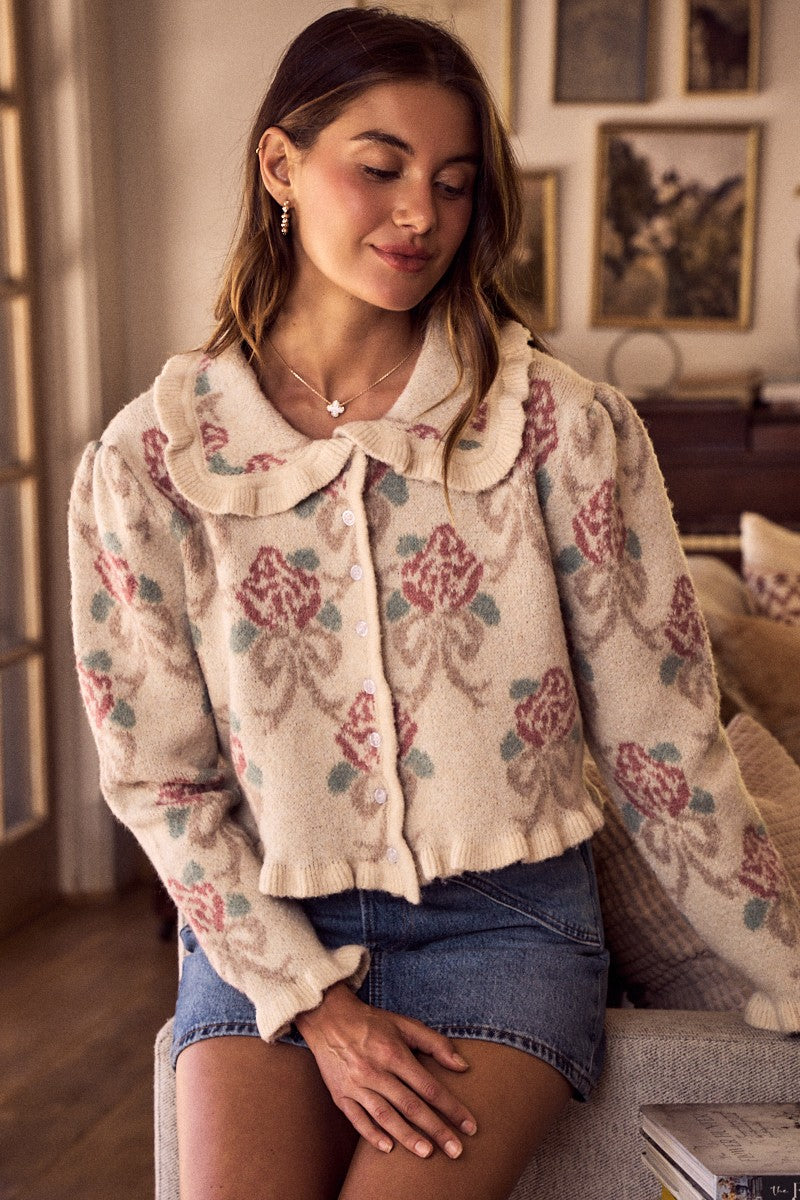 Floral Pattern Coquette Sweater Cardigan