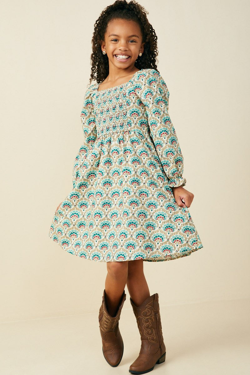 Teal Smocked Print Dress for tween by Hayden Los Angeles