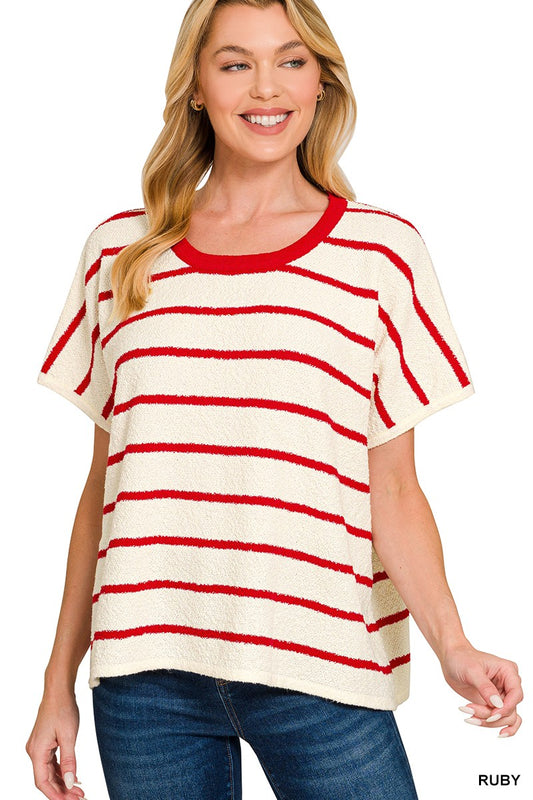 Ruby Red Oversized Stripe Top by Zenana