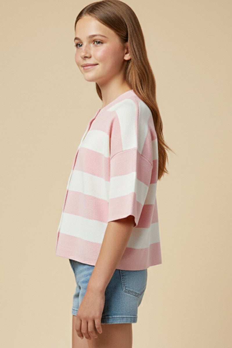 Pink & White Stripe Knit Top for Girls