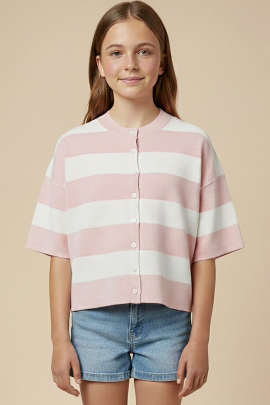 Pink & White Stripe Knit Top for Girls