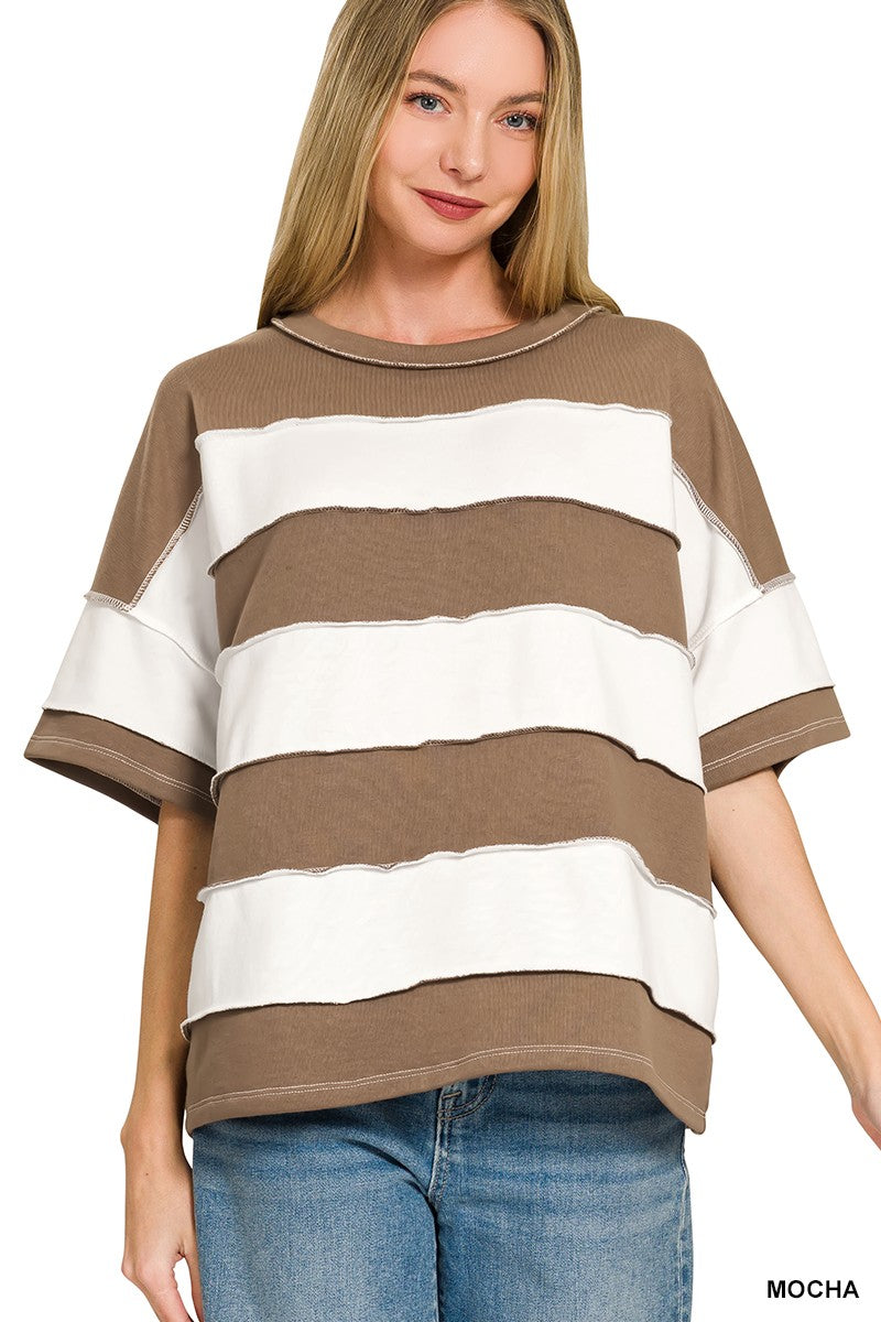 Mocha and Stripes Top by Zenana