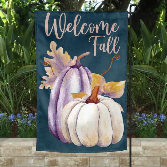 Garden Flag Welcome Fall White Pumpkins