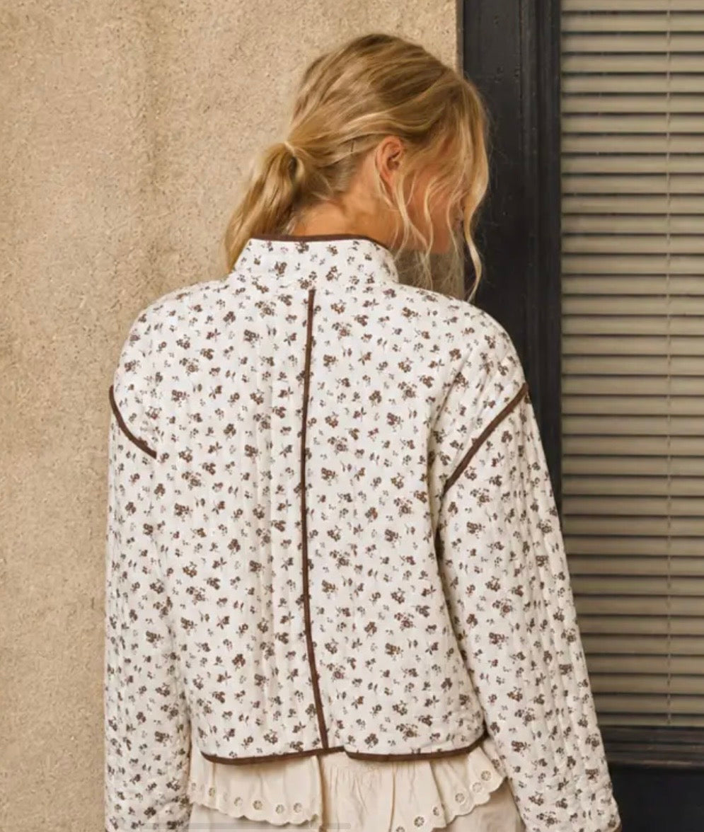 Cream Floral Quilted Jacket