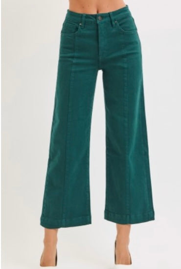 Risen Crop Jeans in Hunter Green