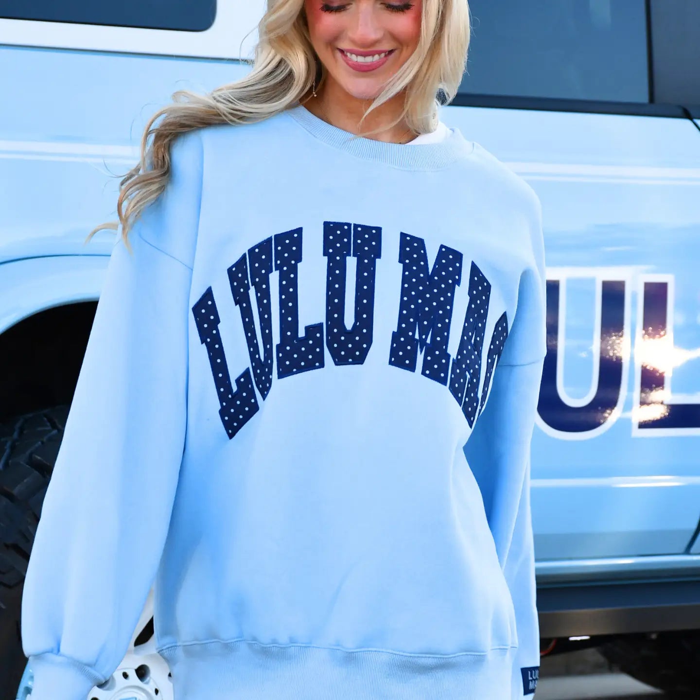 Lulu Mac Lt Blue Navy Polka Dot Sweatshirt
