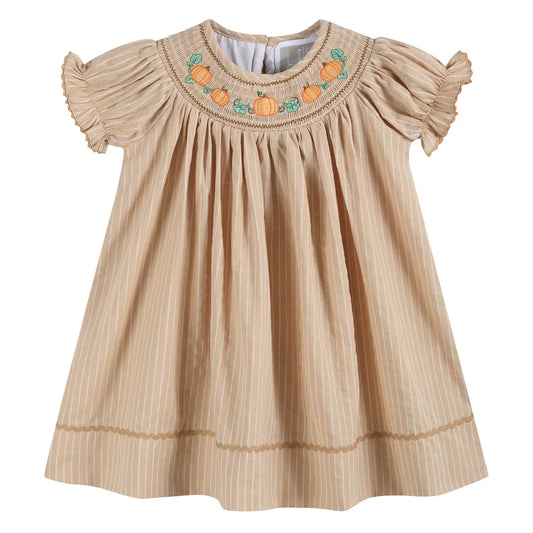 Lil Catus Pinstripe Pumpkin Smocked Dress