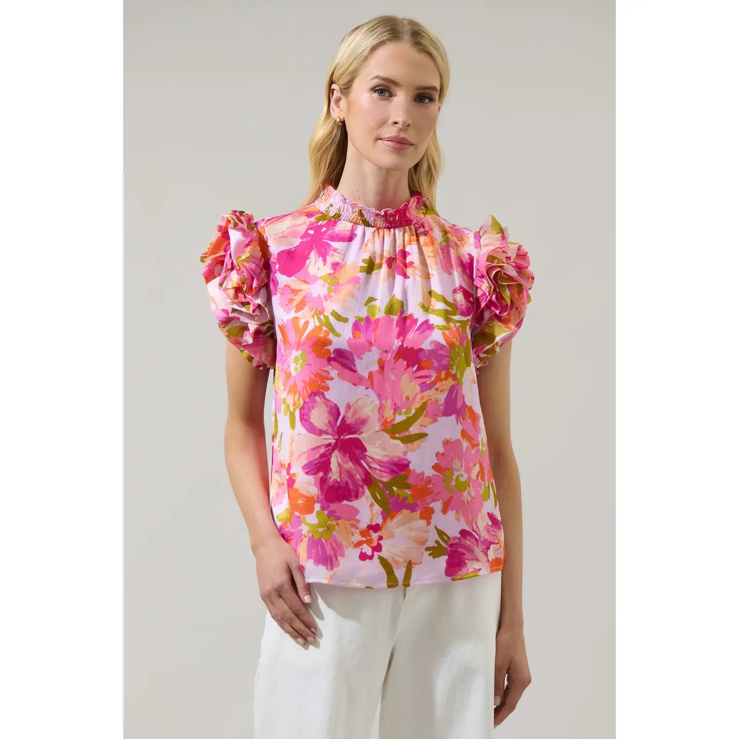 Abigal Floral Brenna Ruffle Blouse by Sugarlips