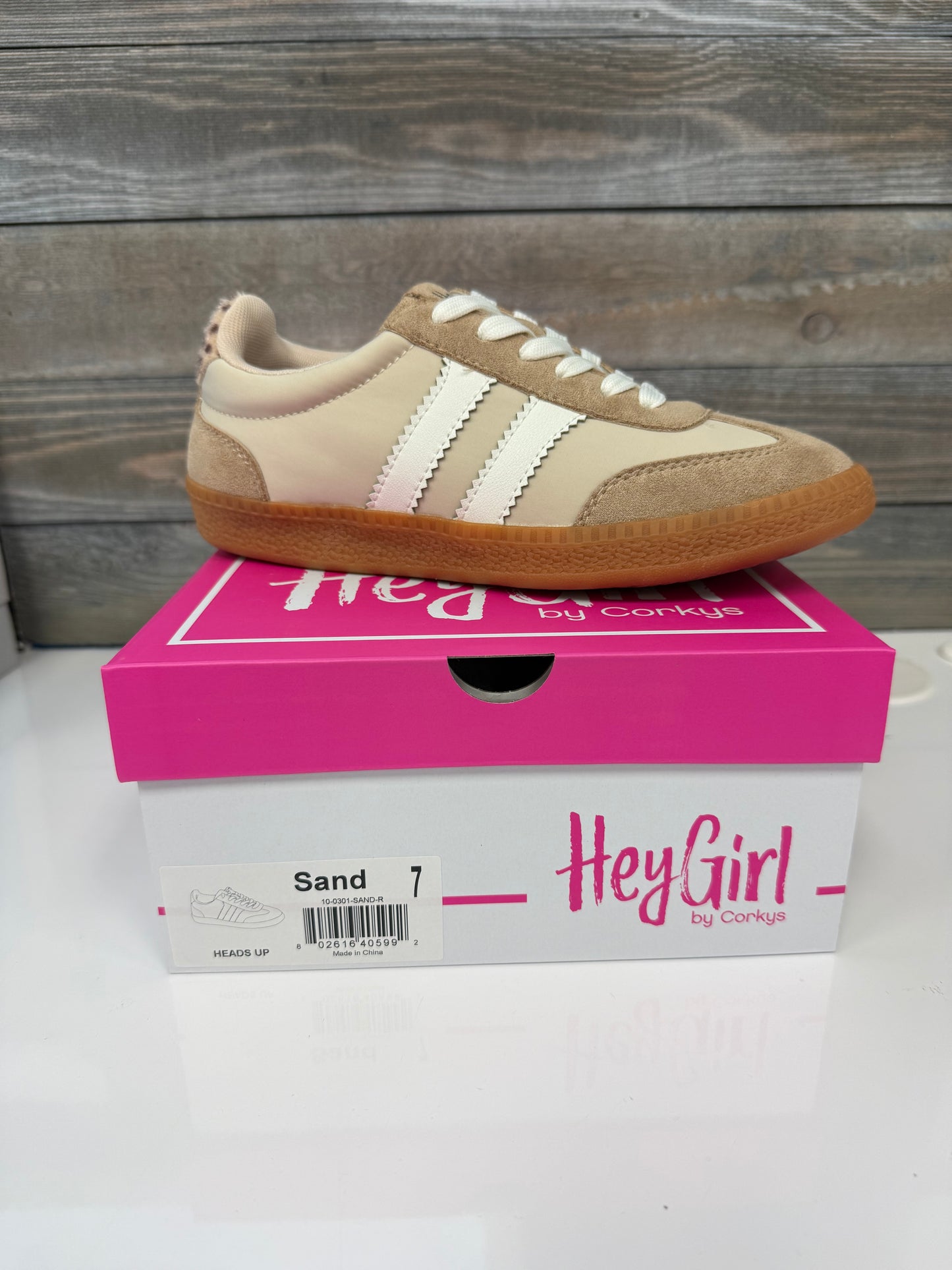Corky’s Hey Girl Heads Up in Sand Sneakers