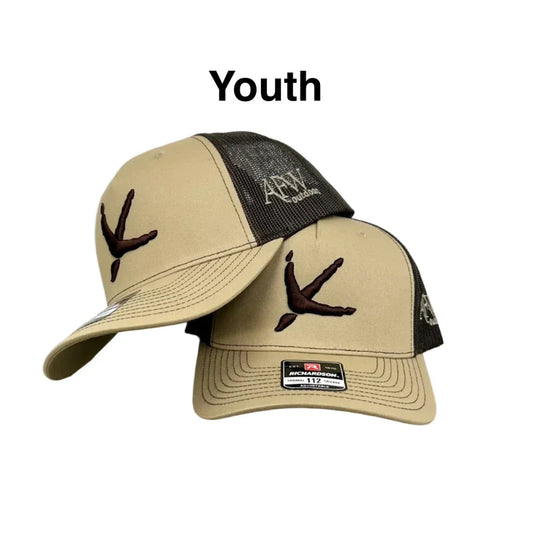 American Flyway Waterfowl Youth 112Y Khaki / Coffee Turkey Tracks Hat