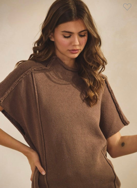 Women's Mocha Short Sleeve Sweater