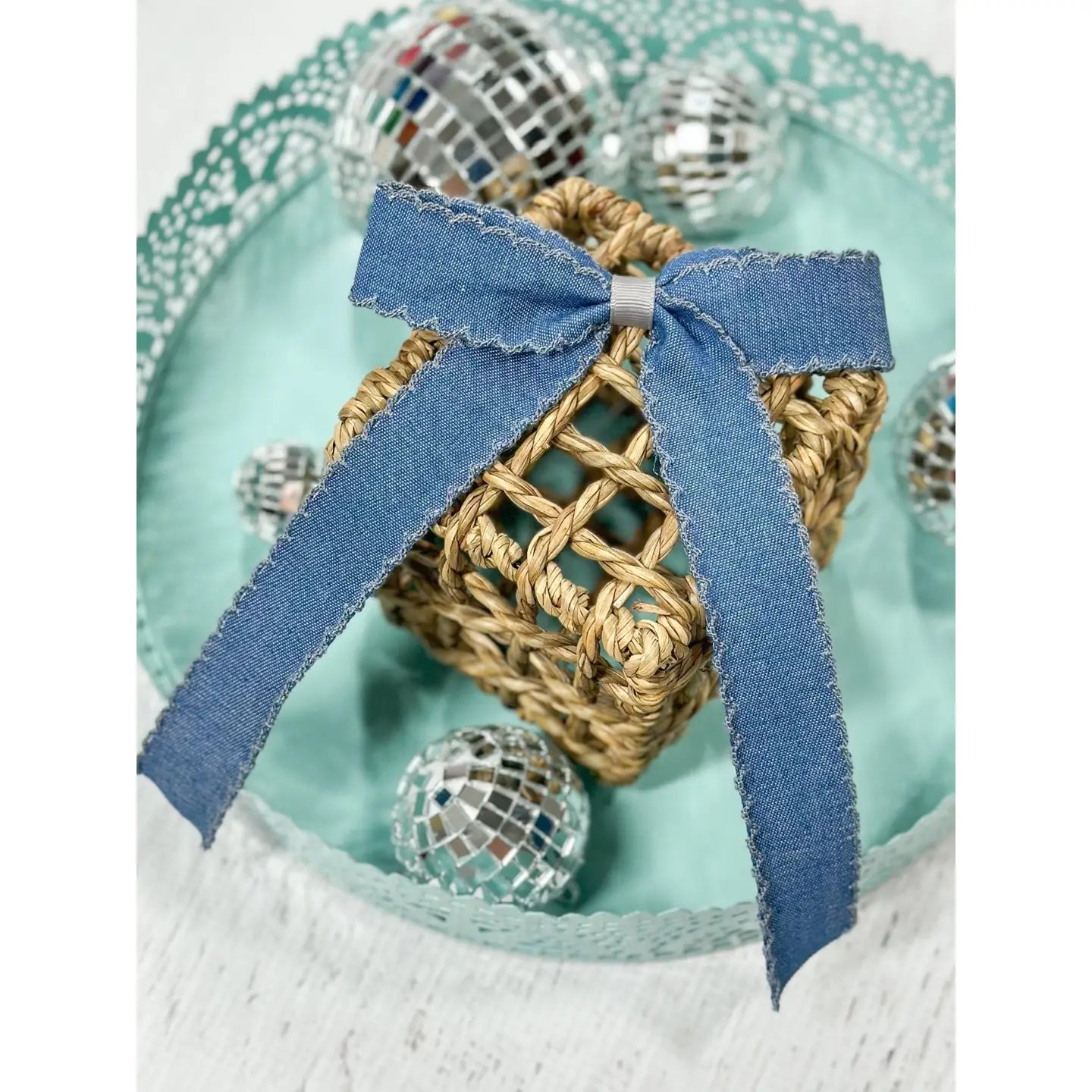 Denim Ruffle Edge Ribbon Hair Bow