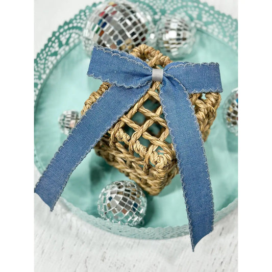 Denim Ruffle Edge Ribbon Hair Bow