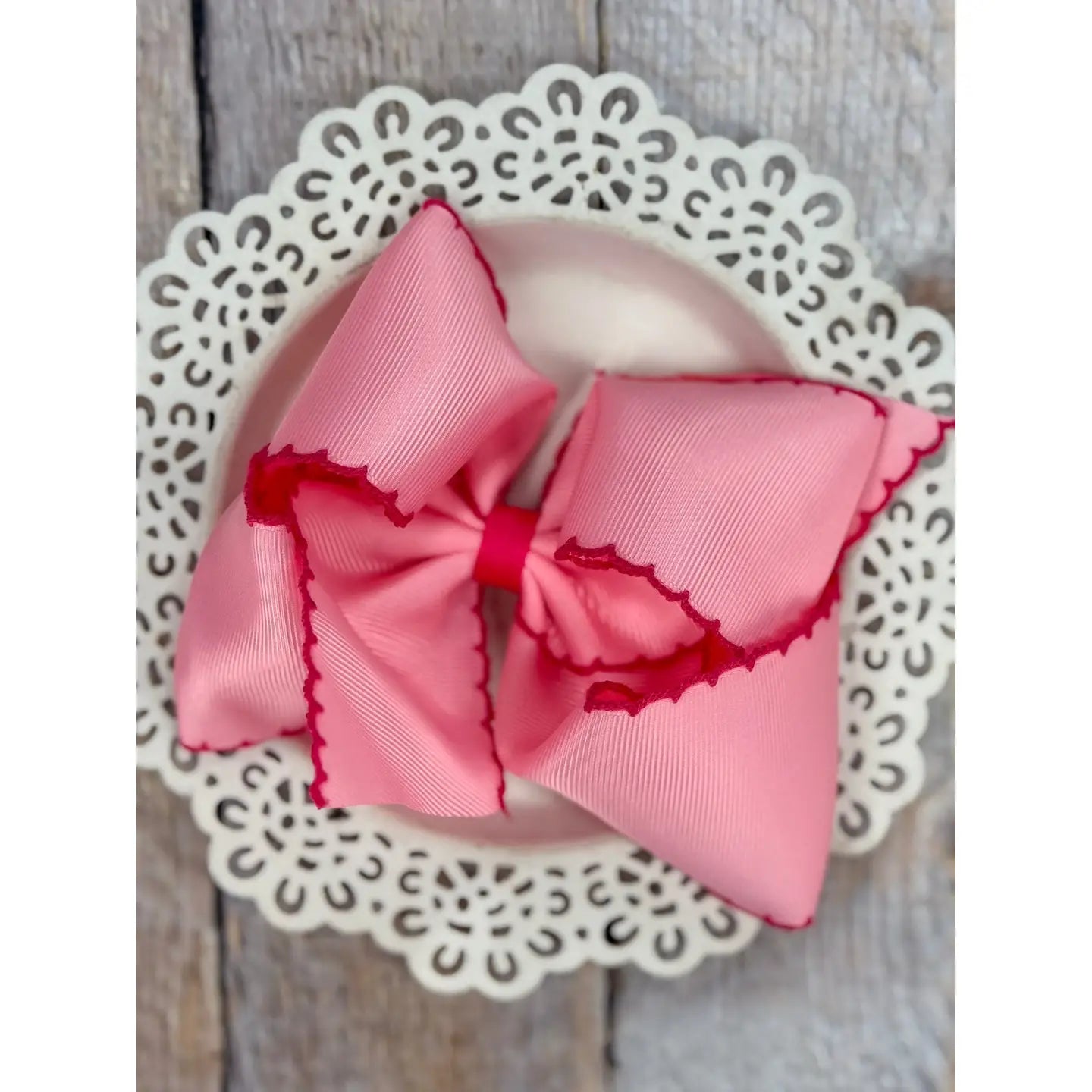 Pink Grosgrain Hairbow w/Hot Pink Moonstitch