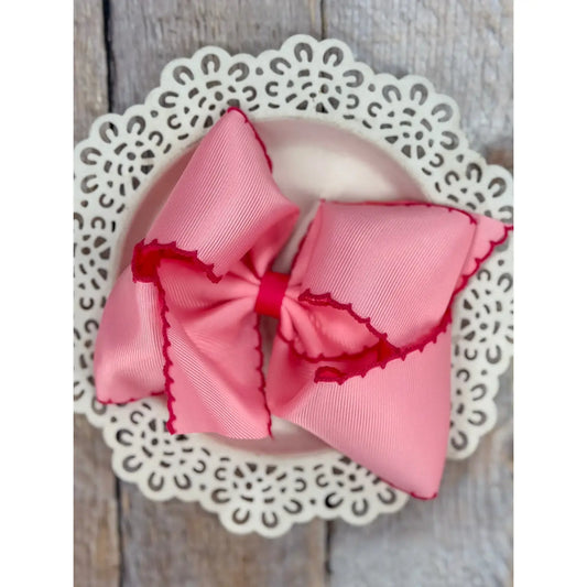 Pink Grosgrain Hairbow w/Hot Pink Moonstitch