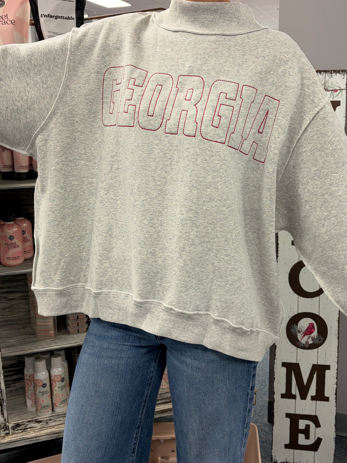 Georgia Mock Neck Sweatshirt W/Georgia Red Stitch