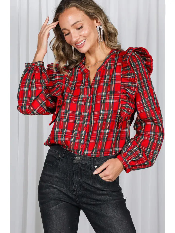 All in For the Holidays Red Plaid Top