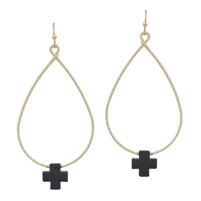 Teardrop w/Black Cross Earrings