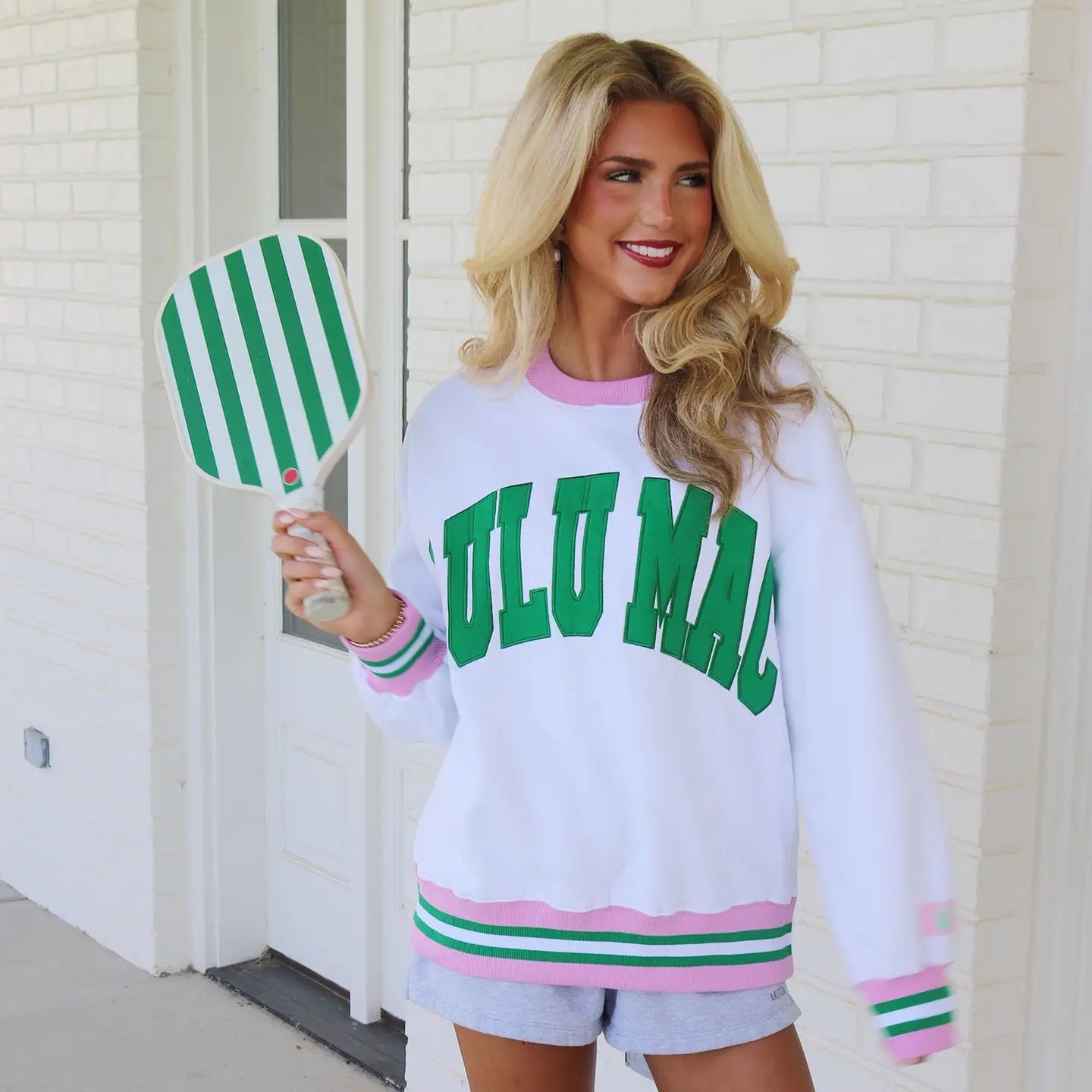 Lulu Mac Social Society White/Green Stitch Sweatshirt