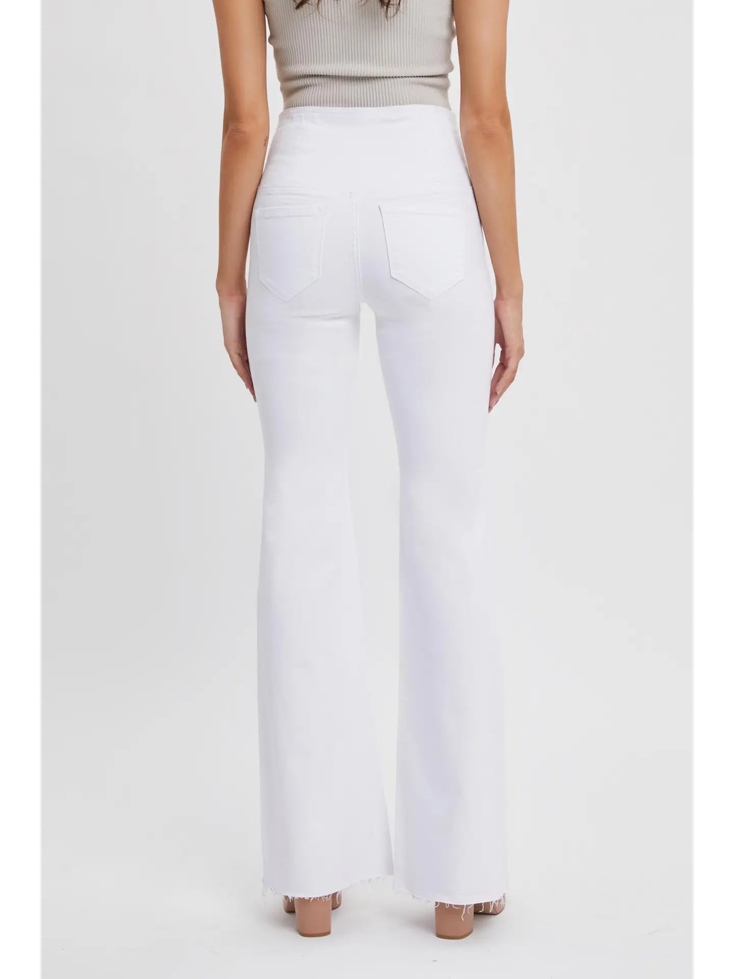 Cello Criss Cross Waistband White Flare Jeans 34" L