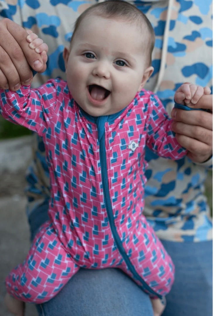Burlebo American Flag Zip Up Onesie