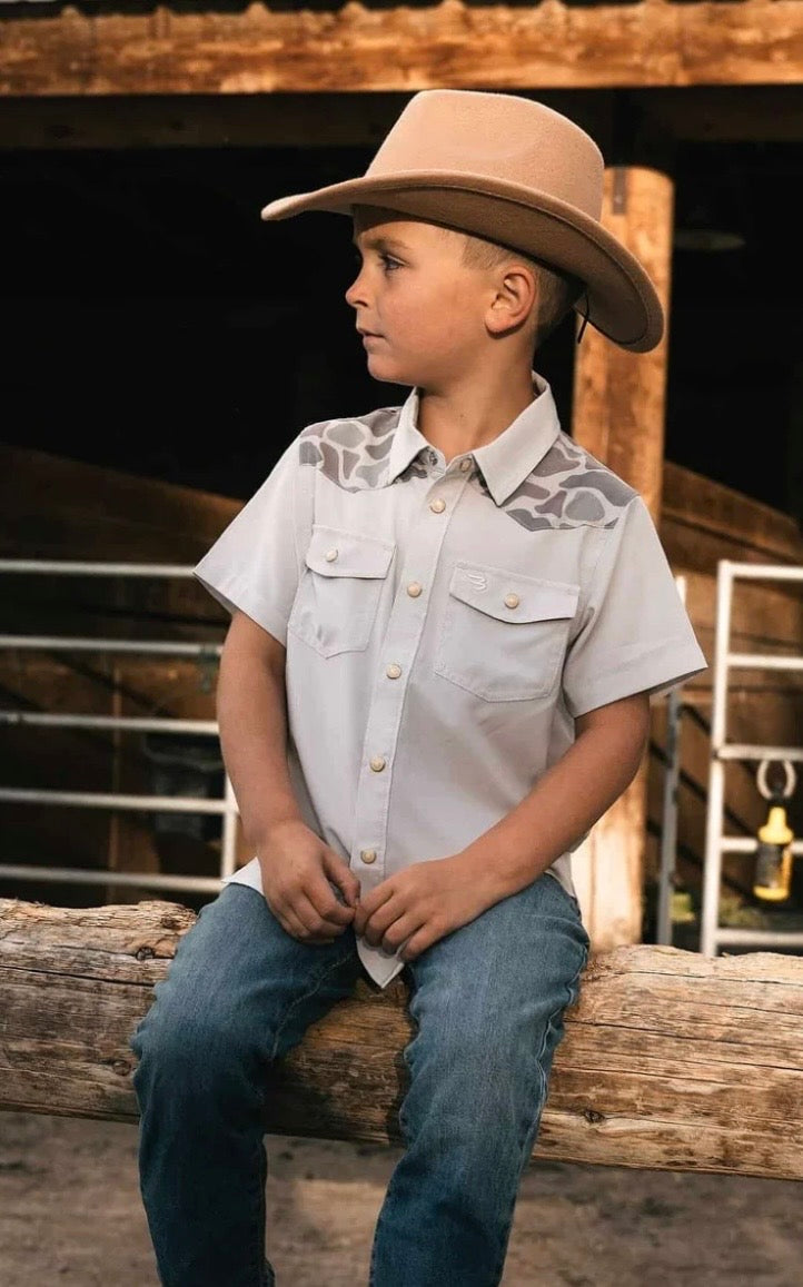 Burlebo Western Shirt Light Grey/Classic Deer Camo Youth