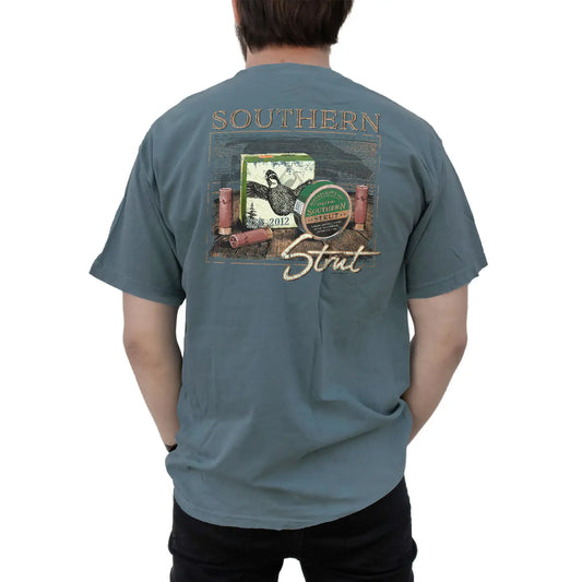 Southern Strut Ice Blue T-Shirt W/ Quails and Shells