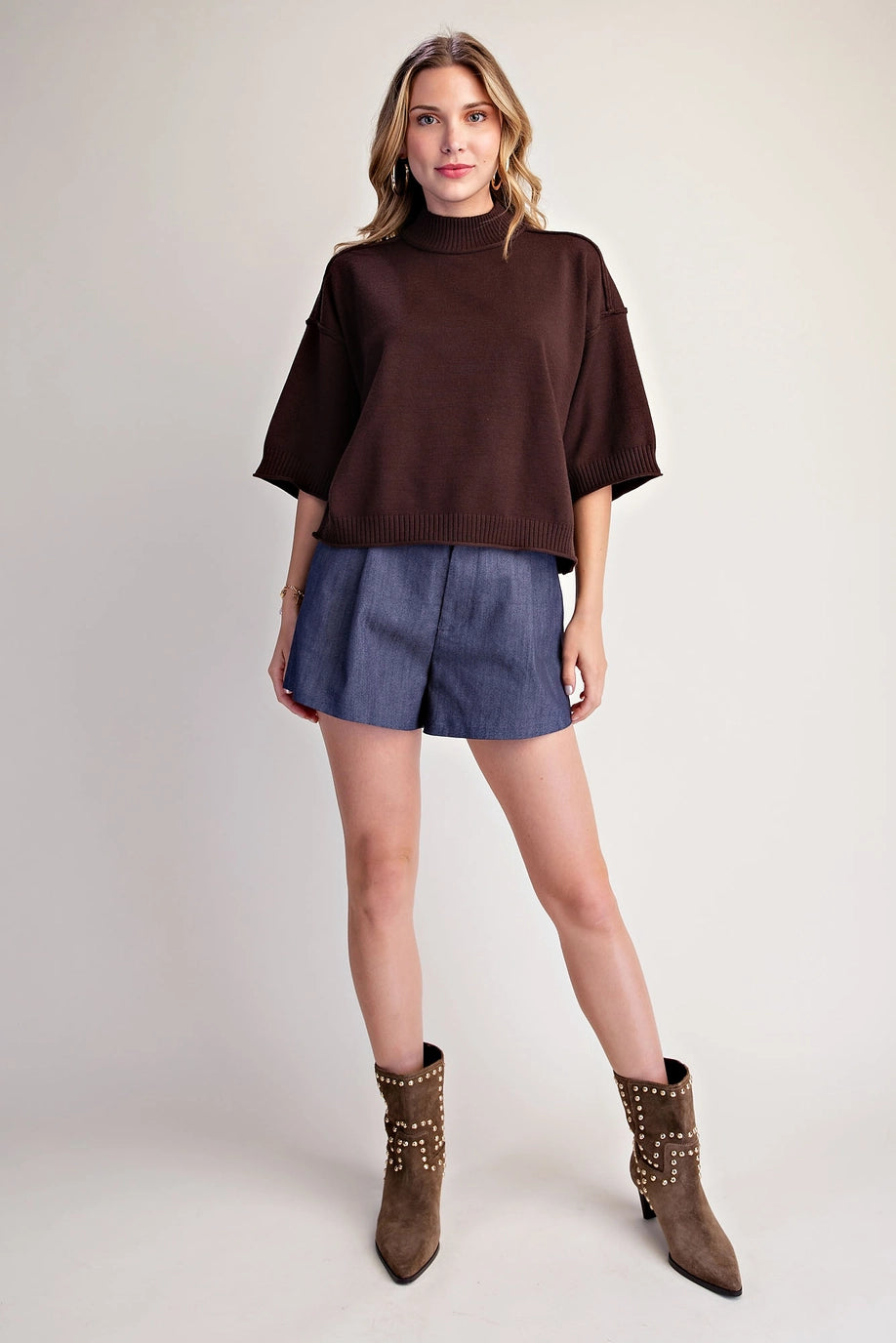 Brown Mock Neck Top