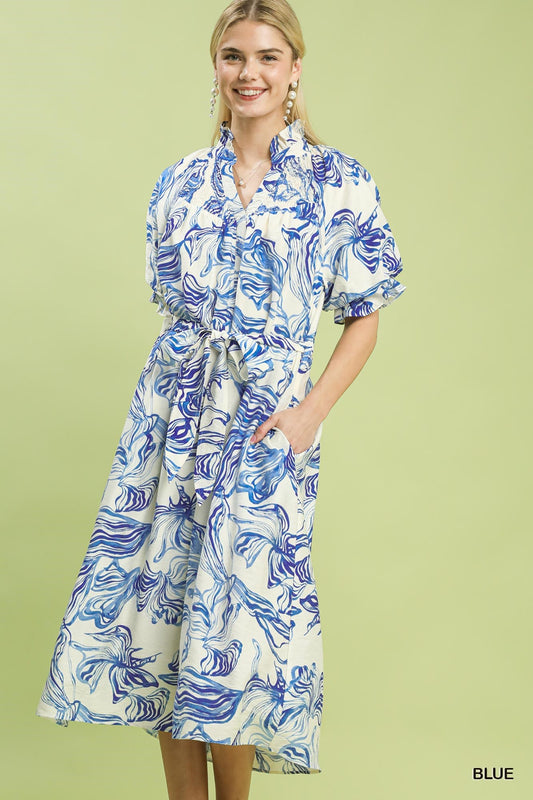 Gabrielle Abstract Midi Dress by Umgee in Blue