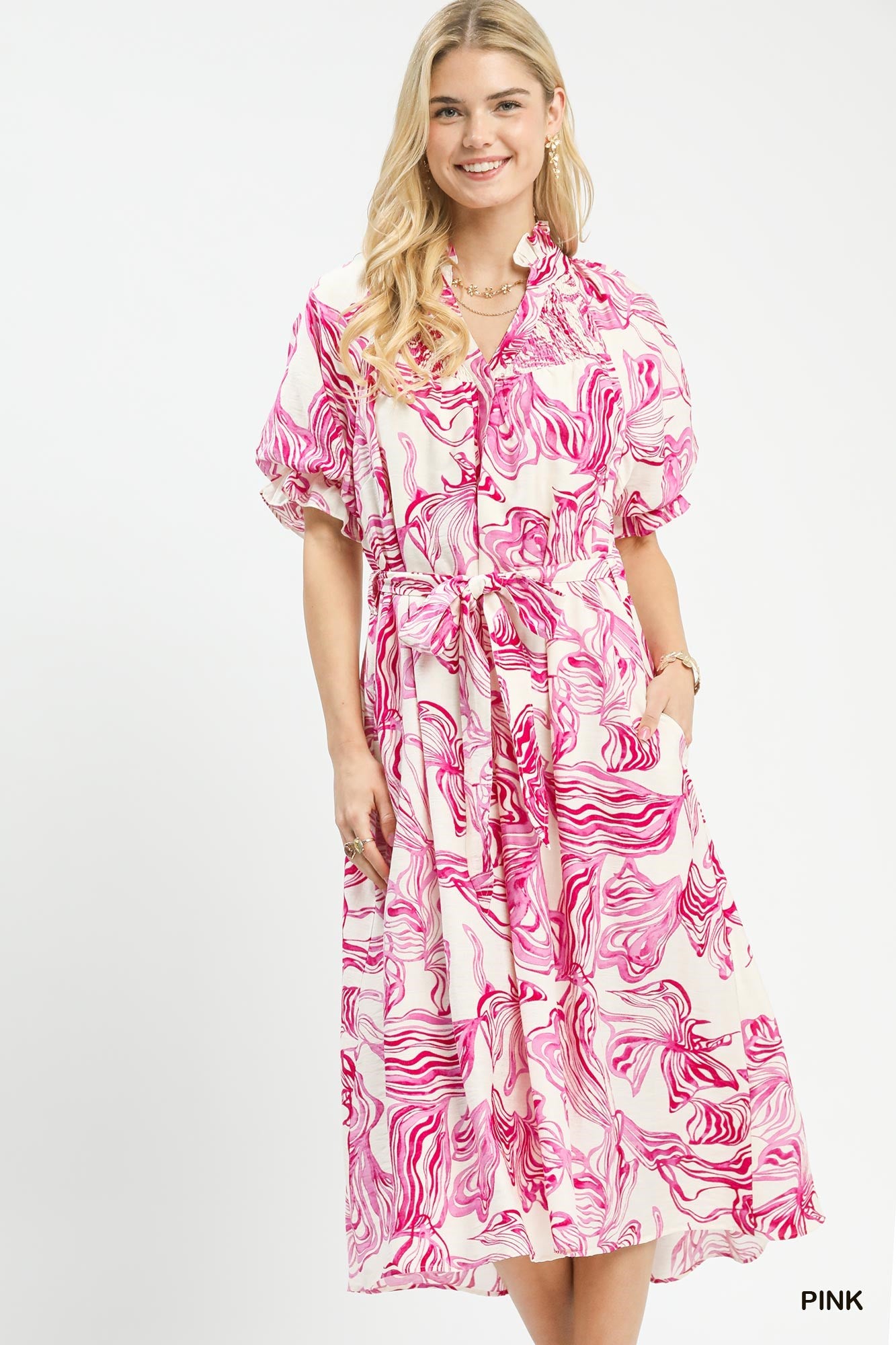 Gabrielle Abstract Midi Dress by Umgee in Pink