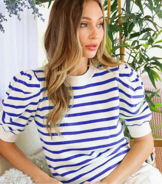 Just as you are in Royal Blue Stripes Top