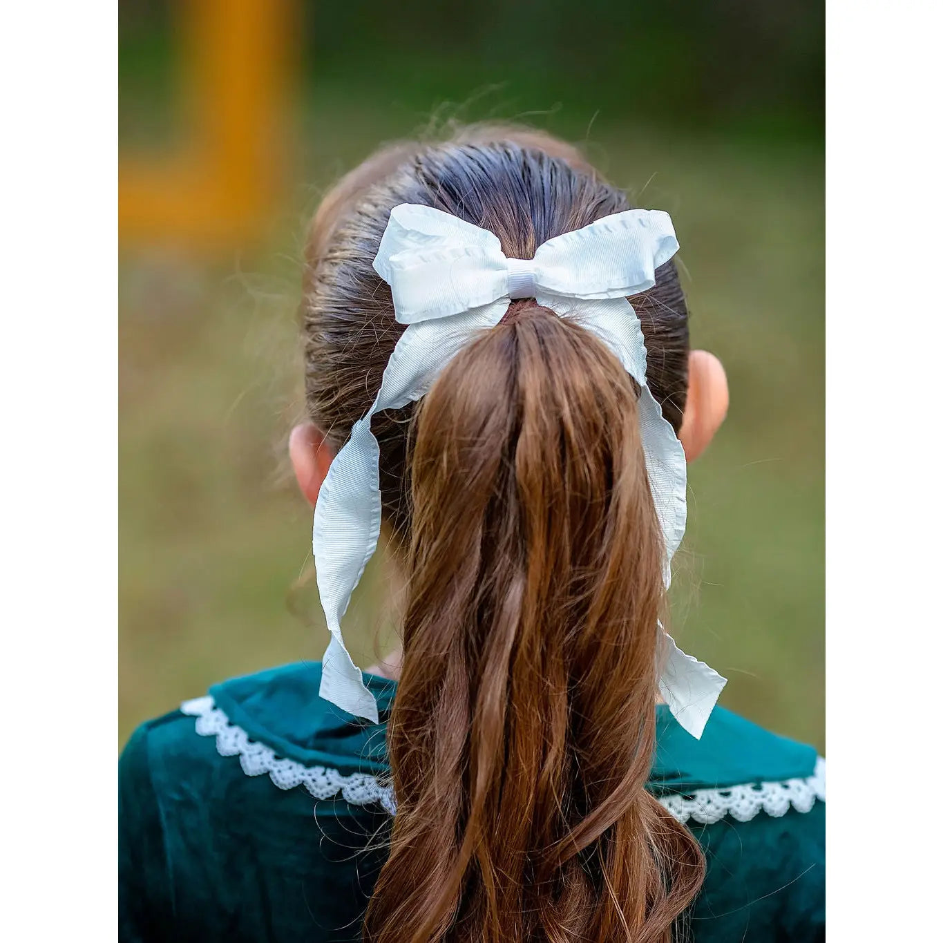 White Ruffle Ribbon Hairbow
