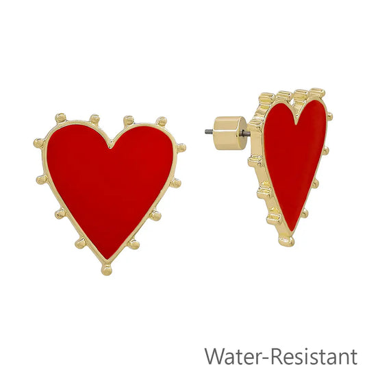 Red Stud .75 Heart Earrings