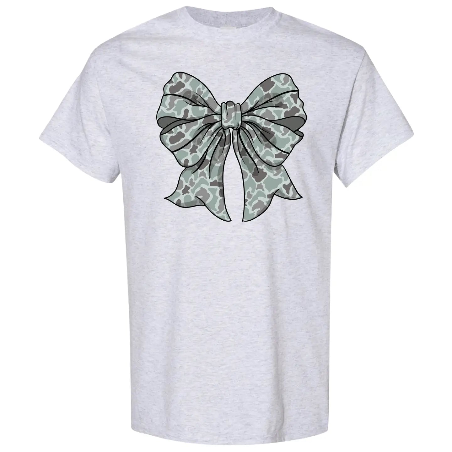 Girlie Girl Camo Bow Tee in Ash Grey