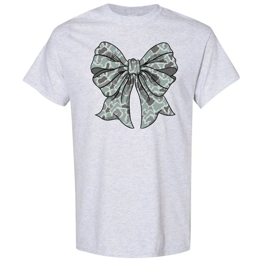 Girlie Girl Camo Bow Tee in Ash Grey