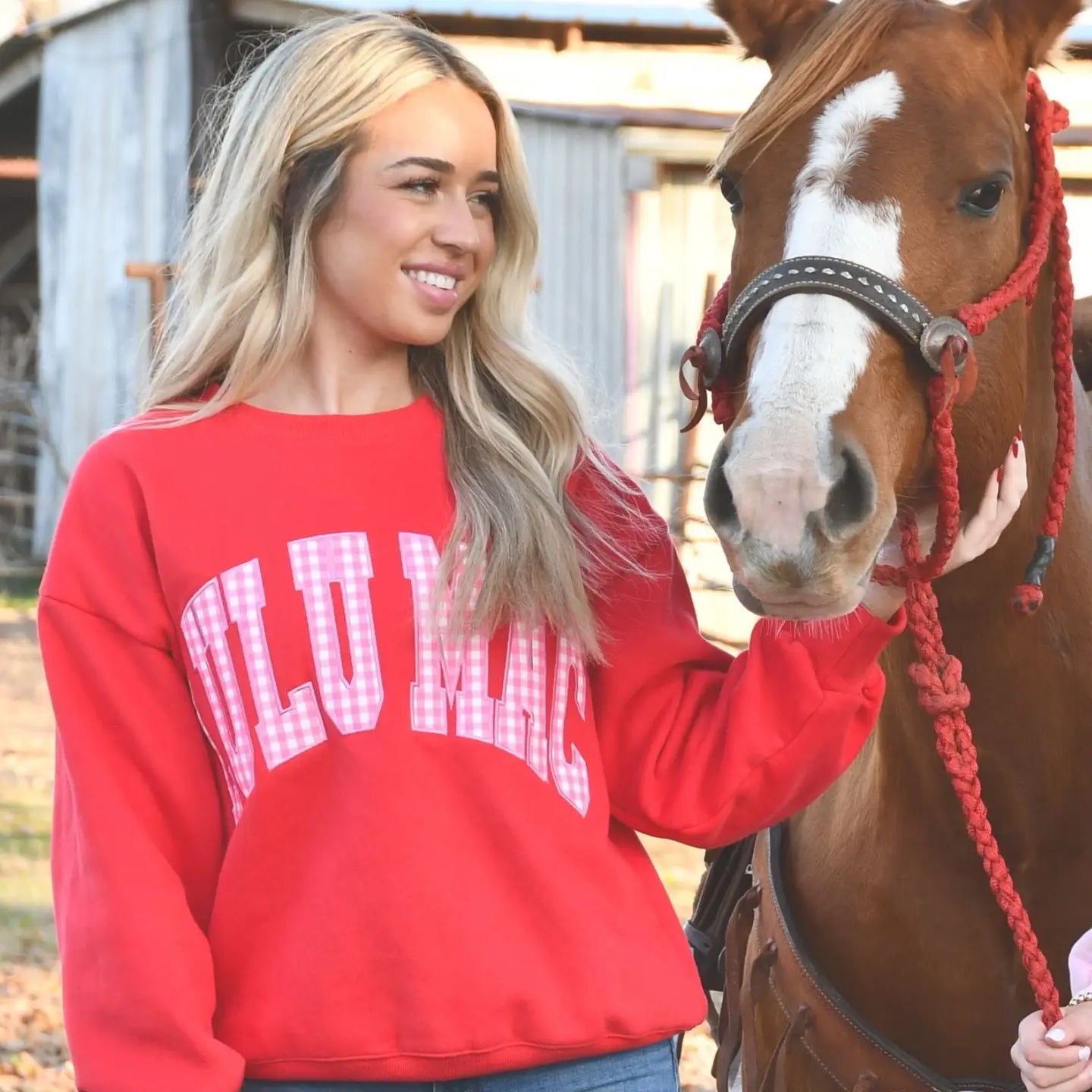 Lulu Mac Red w/Pink Gingham Sweatshirt