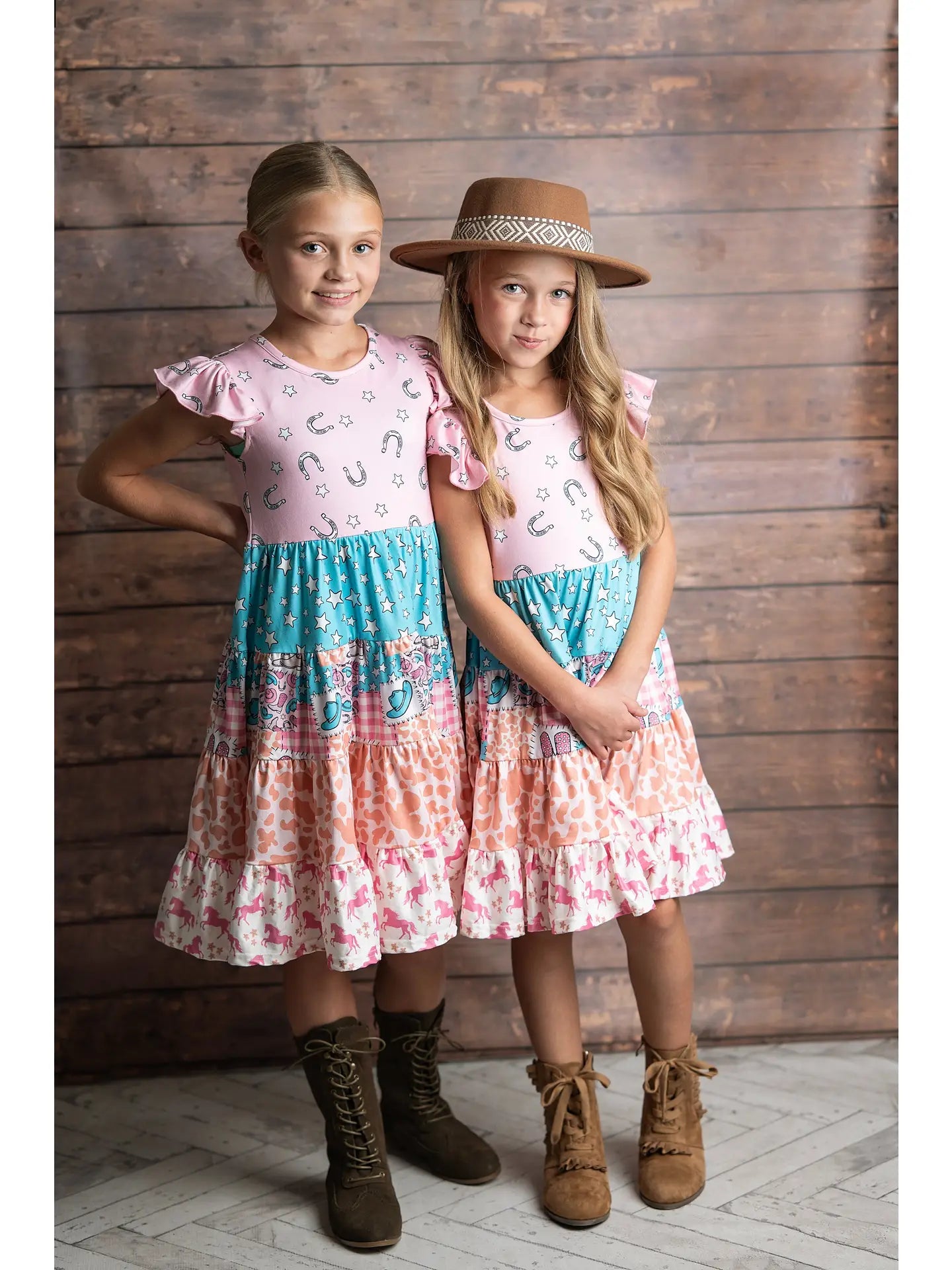Cowgirl Pink Blue Ruffle Dress