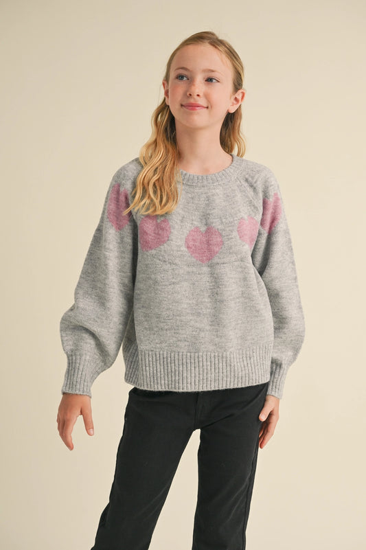 Tween Hearts in Grey Sweater