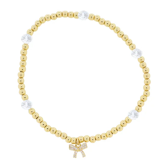 18K Gold Beaded Bracelet w/Bow Kids