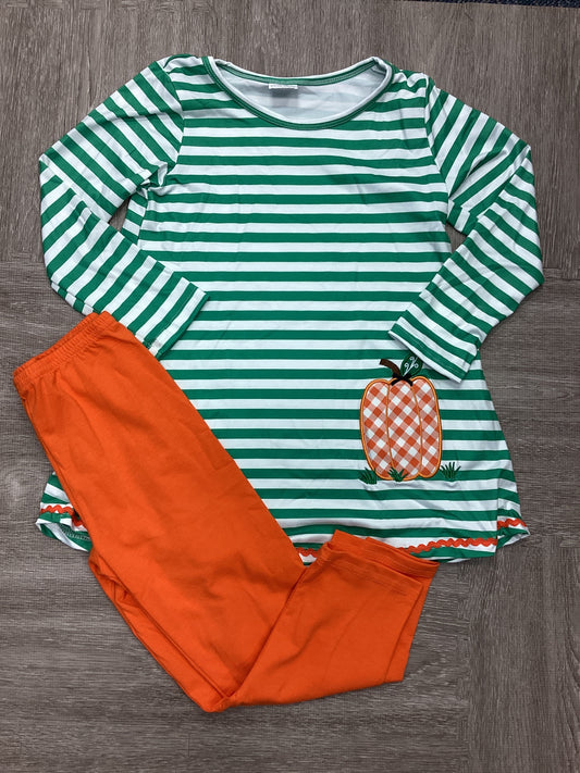 Girls Pumpkin Applique 2 piece set