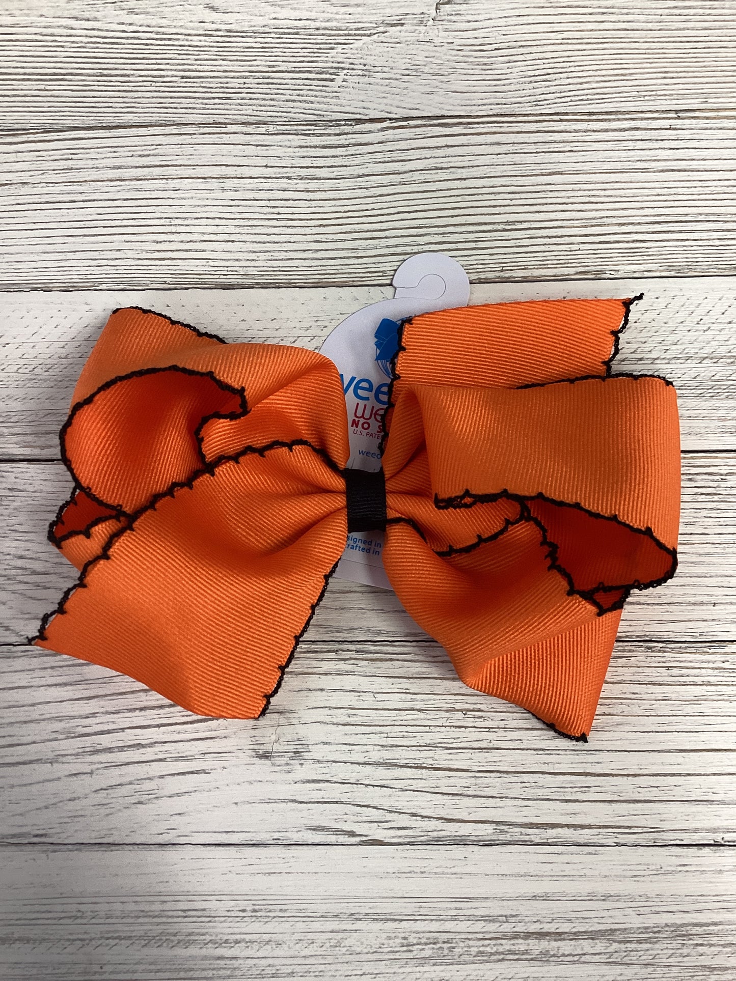 Wee Ones King Moonstitch Grosgrain Hair Bow with Contrasting Wrap - Orange & Black