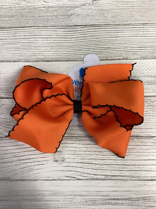 Wee Ones King Moonstitch Grosgrain Hair Bow with Contrasting Wrap - Orange & Black