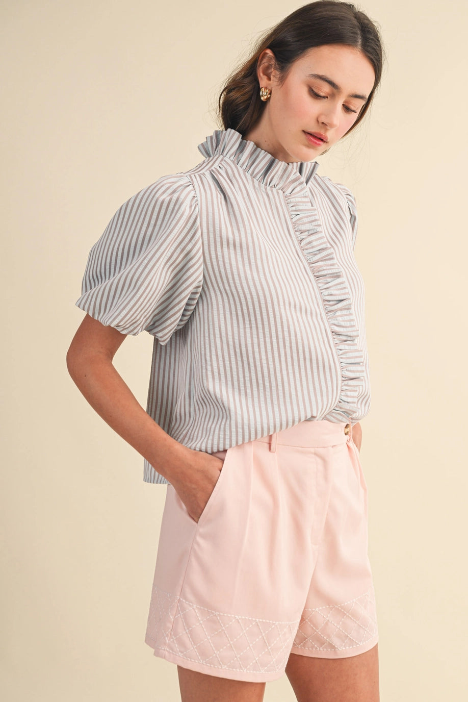 Aqua and Sand Stripe Top by Merci