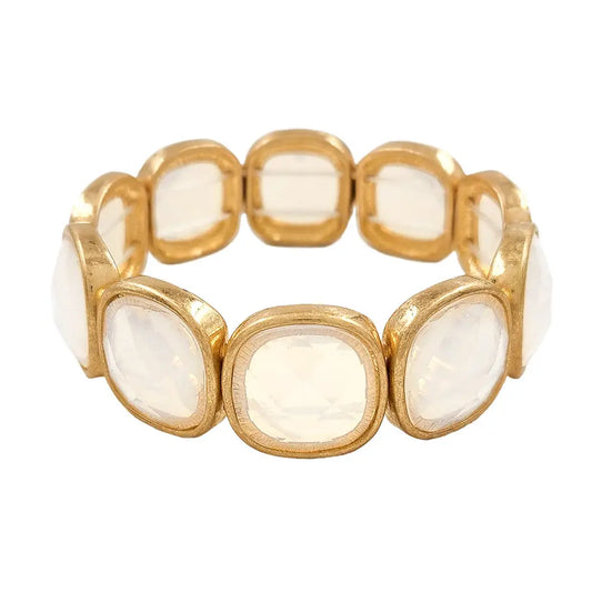 White Opal Square Stone & Gold Bracelet