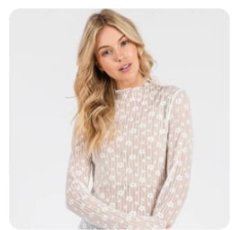 Sheer Floral Lace Long sleeve Top in White